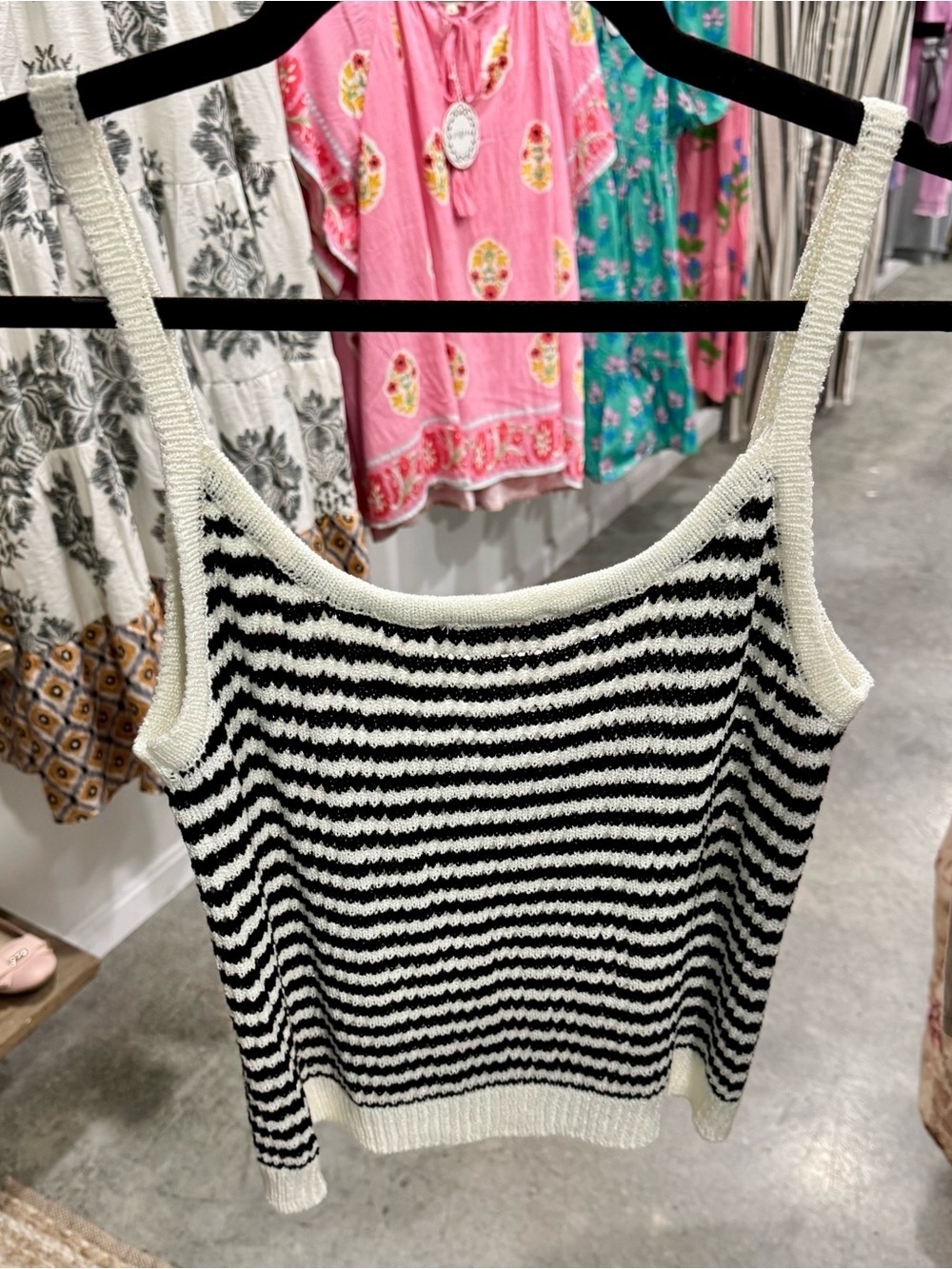 LA MIEL Black & White Striped Knit Tank